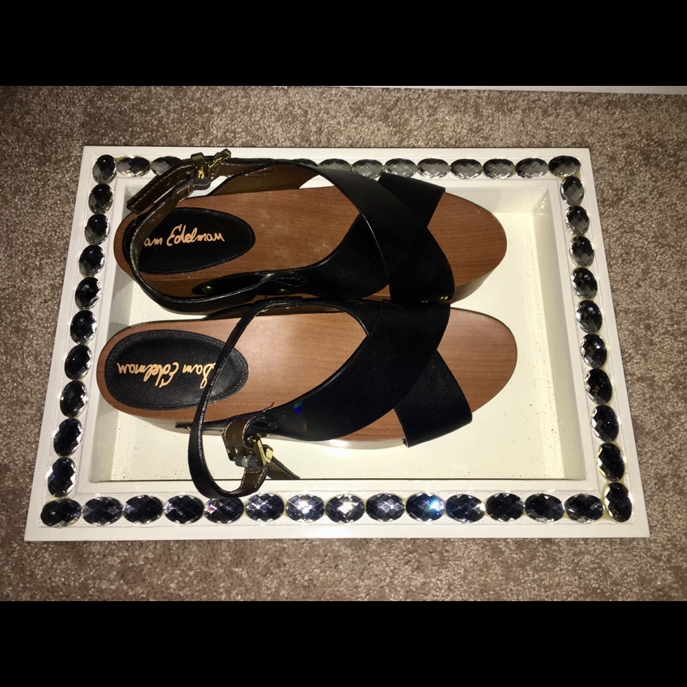Sam Edelman black leather platform sandals